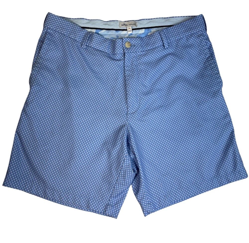 PETER MILLAR Men's Performance Golf Shorts Blue Geometric Micro-Pattern